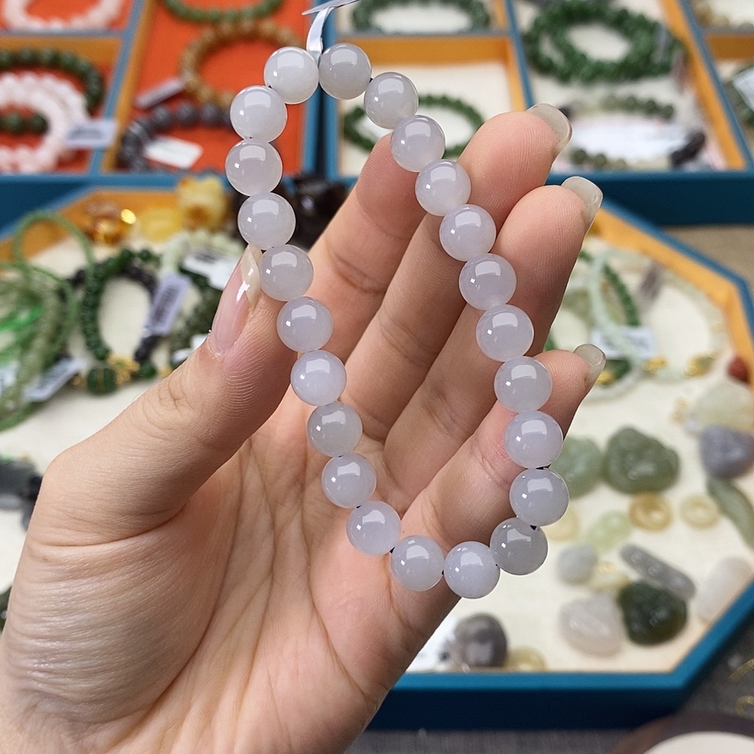 和田玉未镶嵌手链w9冰烟紫8mm