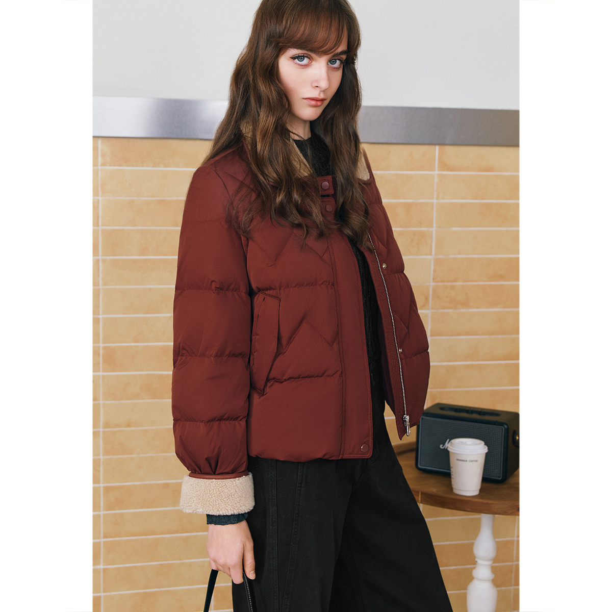 【新国标90绒】【蚕丝羽绒】诗篇2025升级翻领拼接羽绒服冬6C65508103