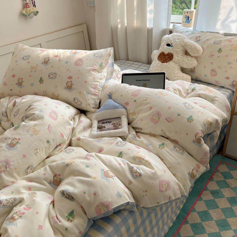 全棉柔软卡通纯棉清新少女心三四件套纯棉被套1.5m1.8m