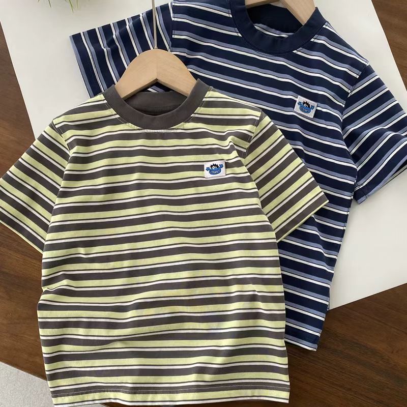 258XS3  儿童夏季方标条纹短袖