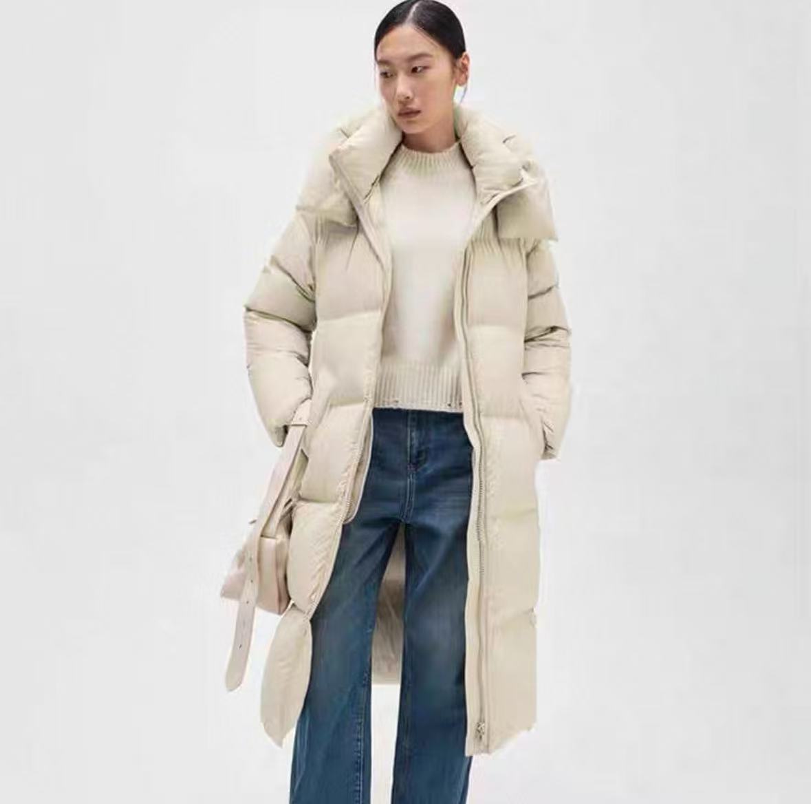 DQ秋冬时尚长款鸭绒羽绒服外套女