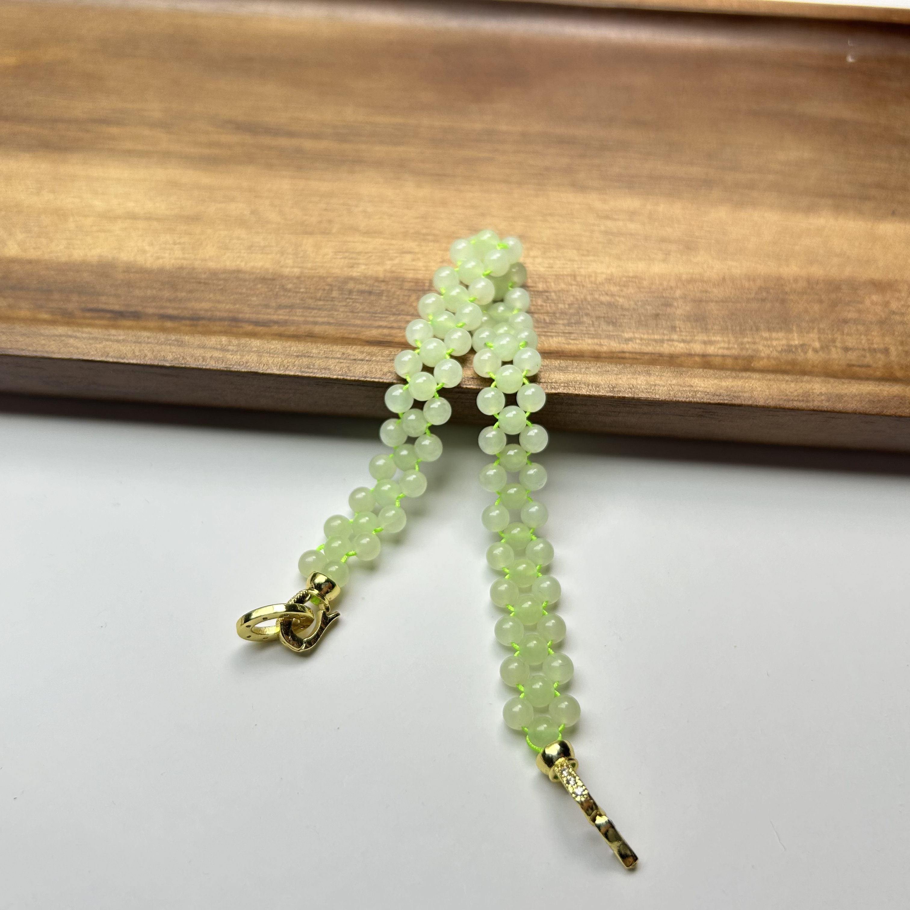 天然和田玉4mm冰底浅晴水米珠编织款