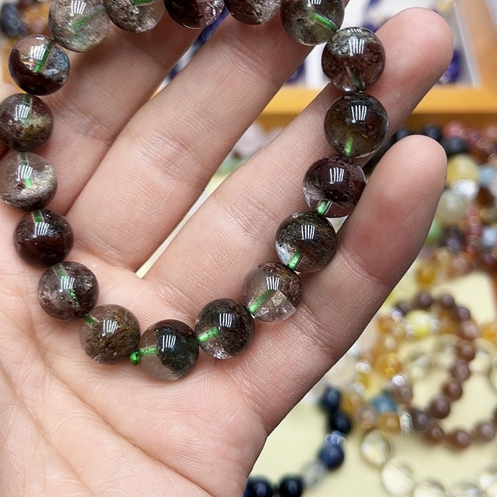 水晶手链银S925镶嵌绿幽灵