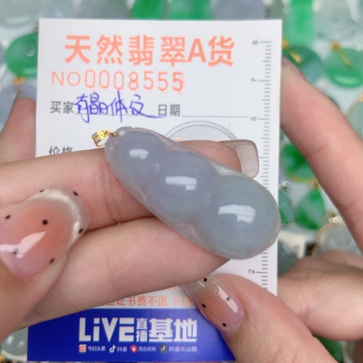 翡翠18K金镶嵌颈饰豆子