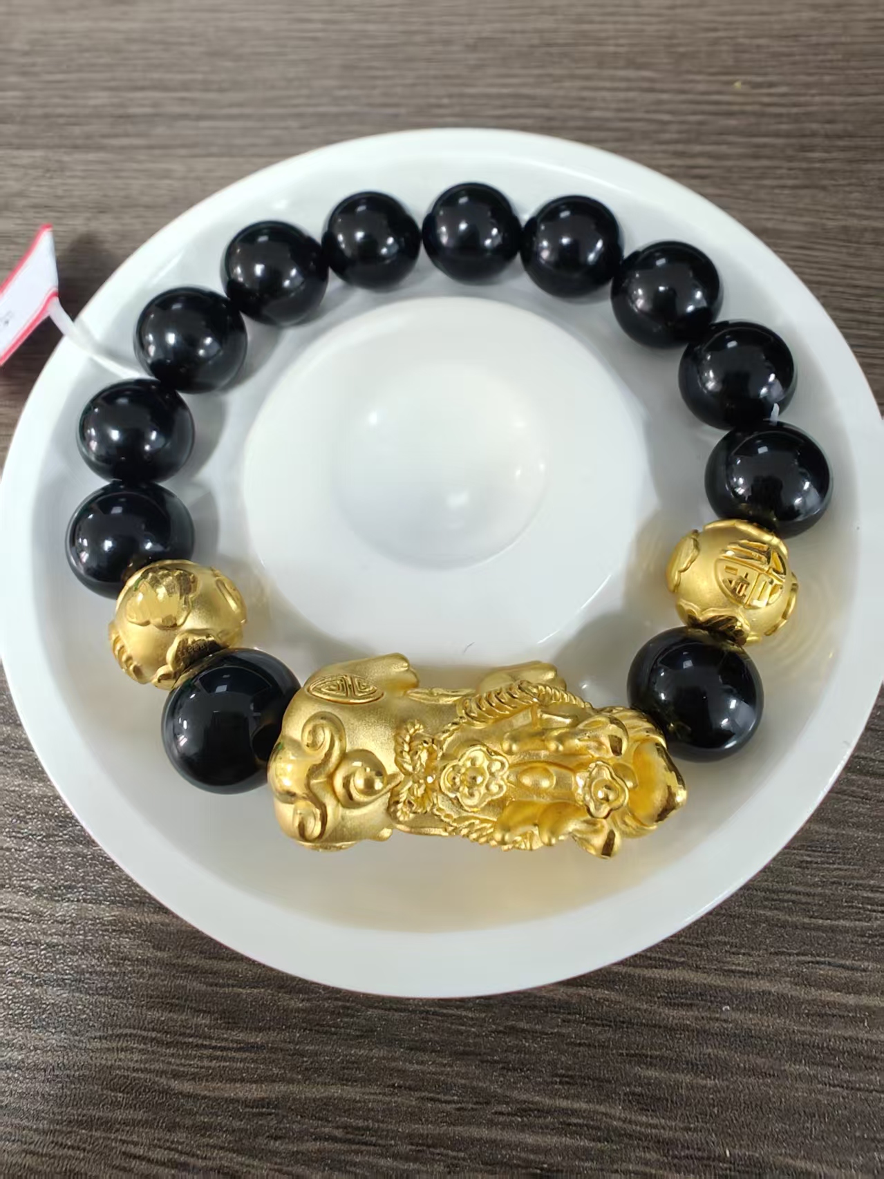 【足金999】卡12蝴蝶结貔貅+2颗福字转运珠
