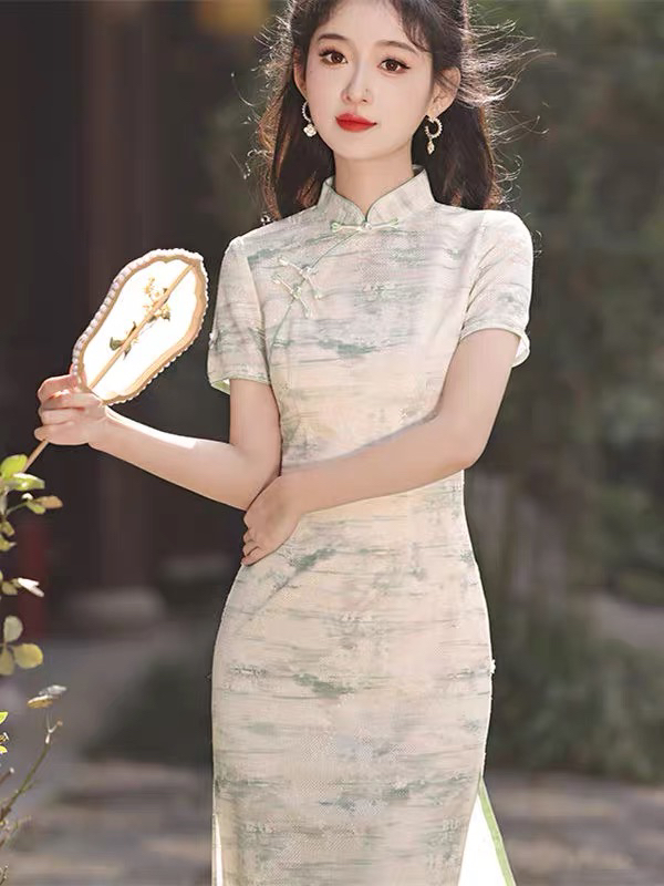 【2513 步步生香 绿色】显瘦气质修身优雅复古中国风旗袍