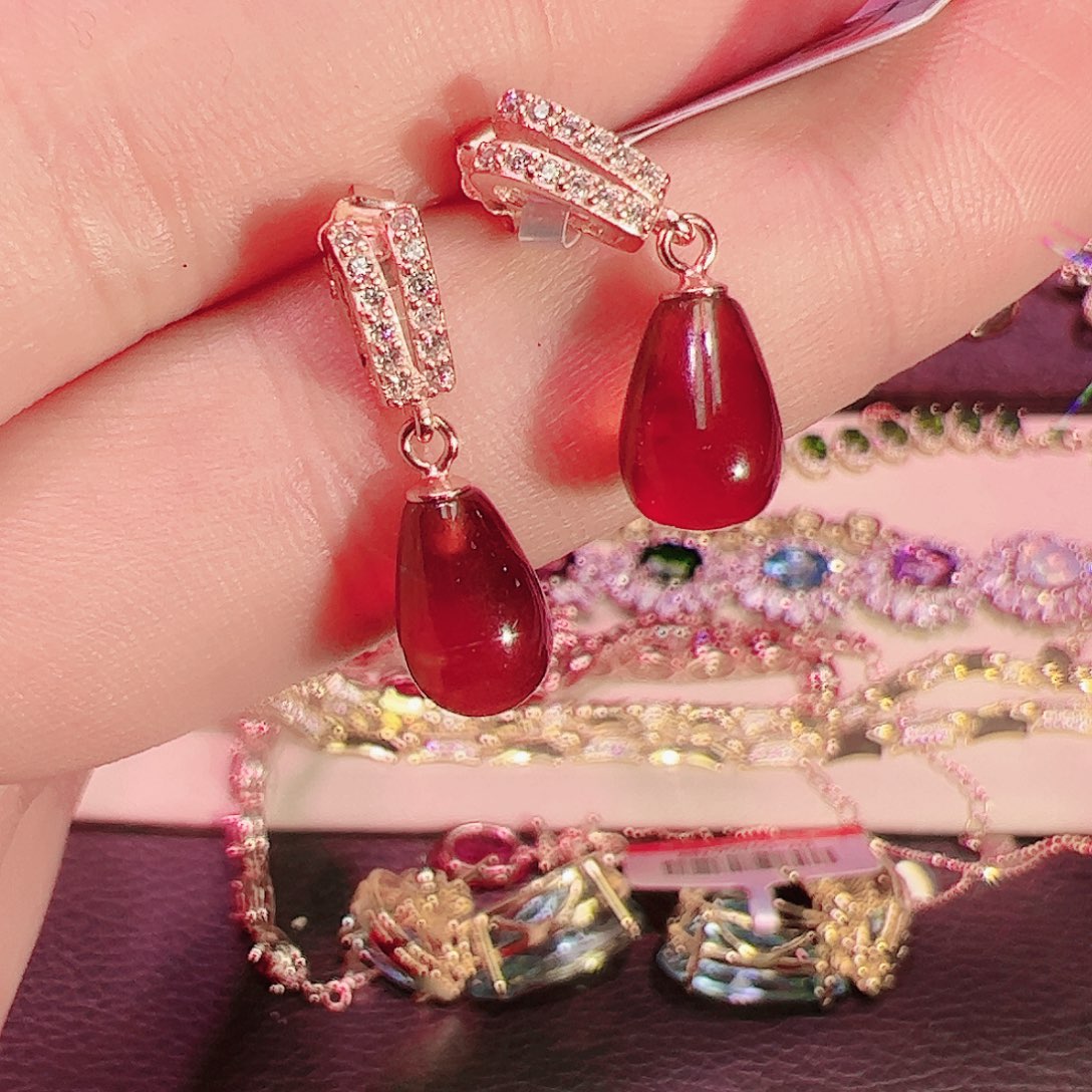 石榴石耳钉银S925镶嵌