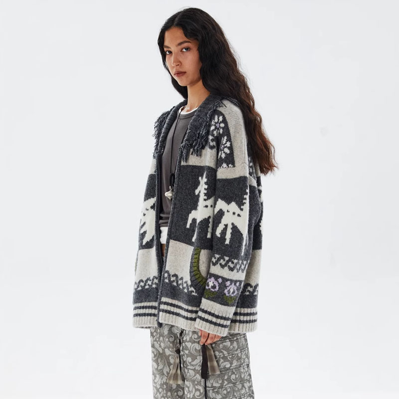 square circle方圆灰色费尔岛花纹毛衣外套25春季新款