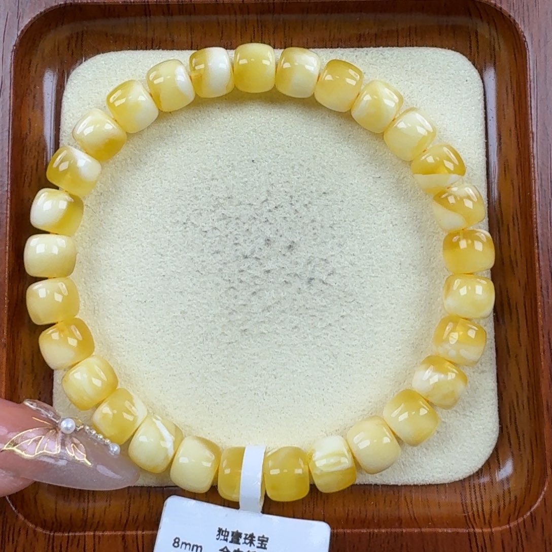 未镶嵌琥珀手链蜜蜡手串蜜蜡手串8mm金白