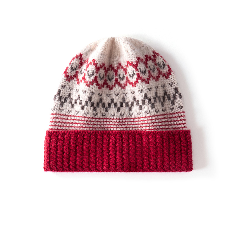 费尔岛100%纯羊绒复古提花重工加厚包头保暖舒适外出百搭时尚男女