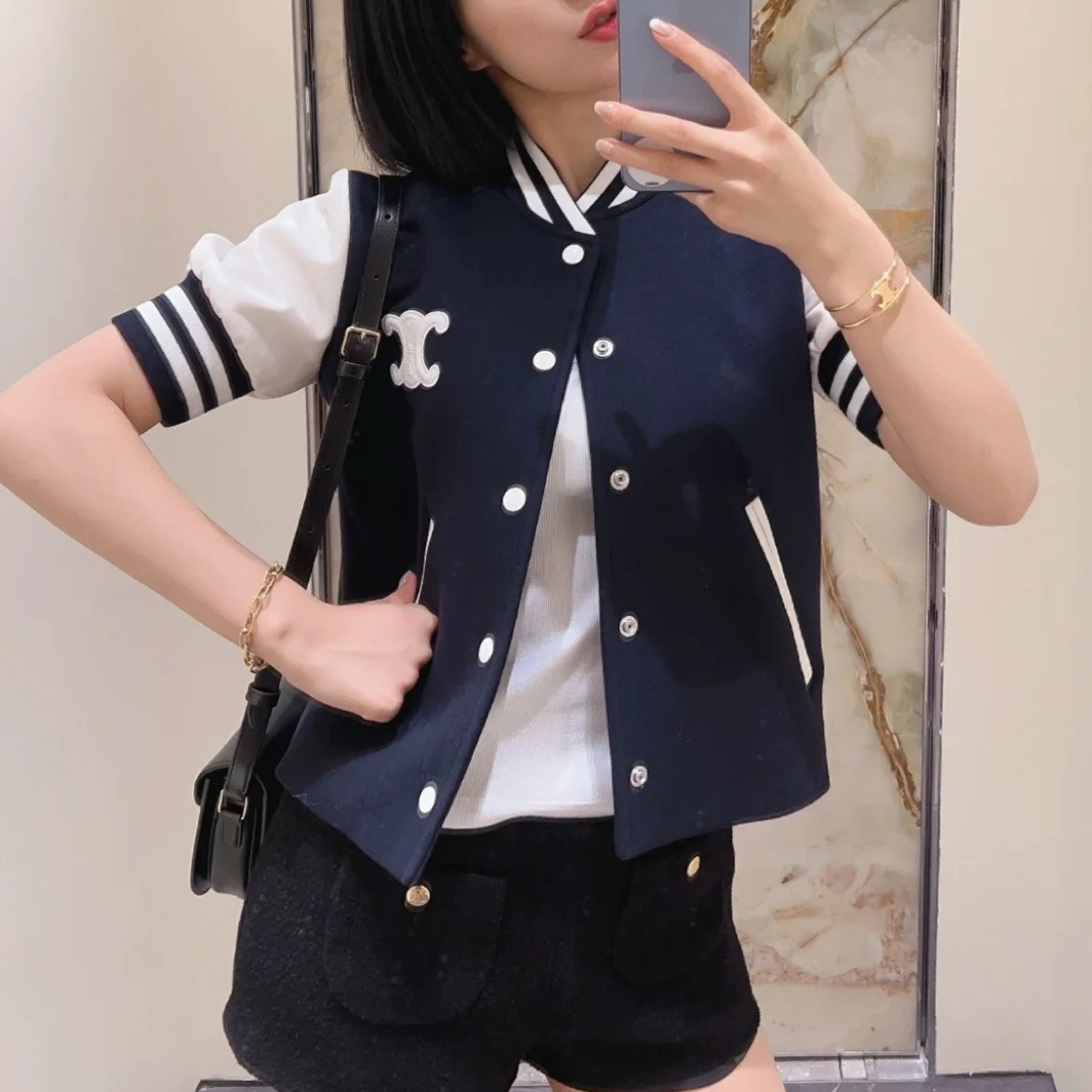 99新 Celine/思琳 凯旋门短袖棒球服外套/34码/A1401