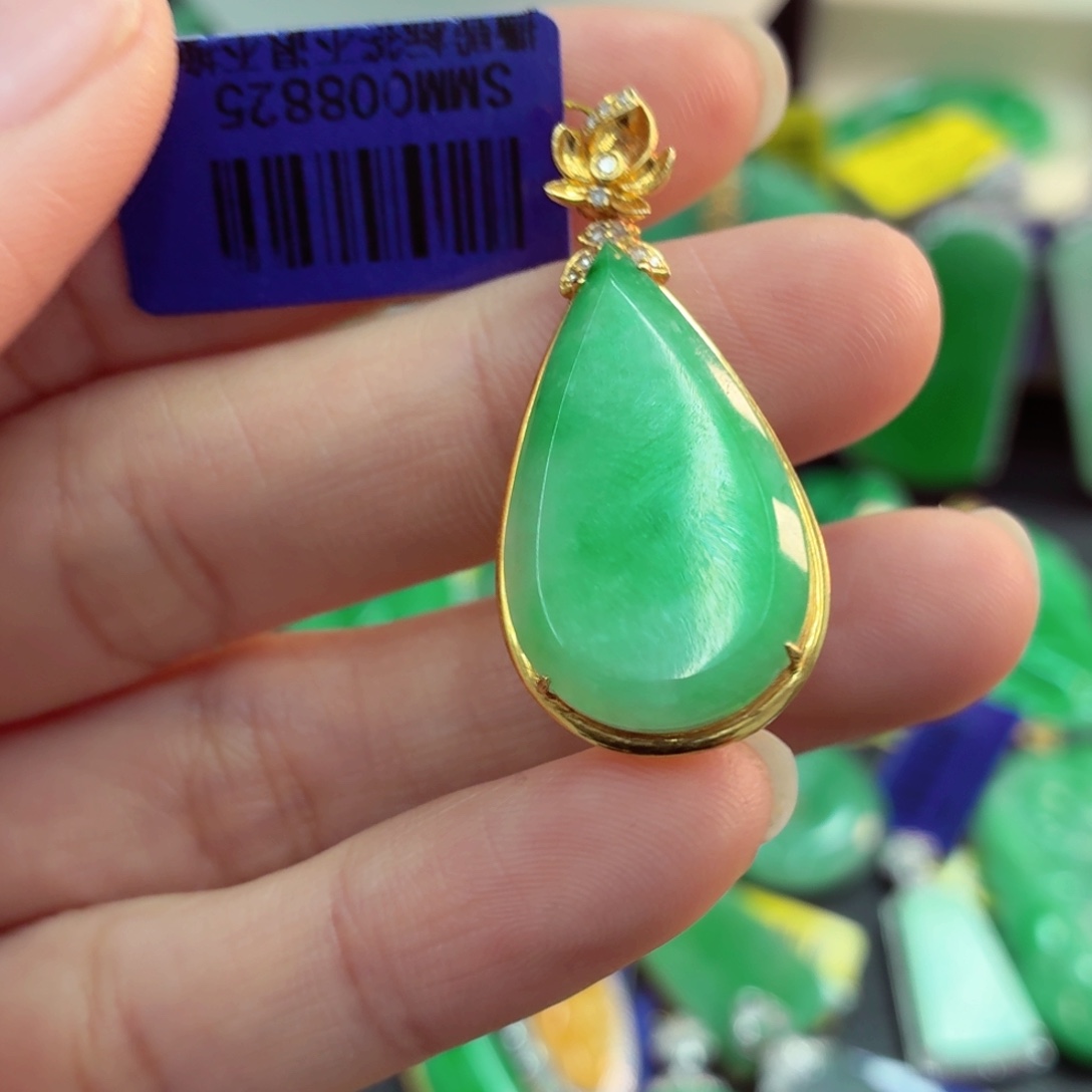 心***放翡翠18K金镶嵌吊坠(不含链)