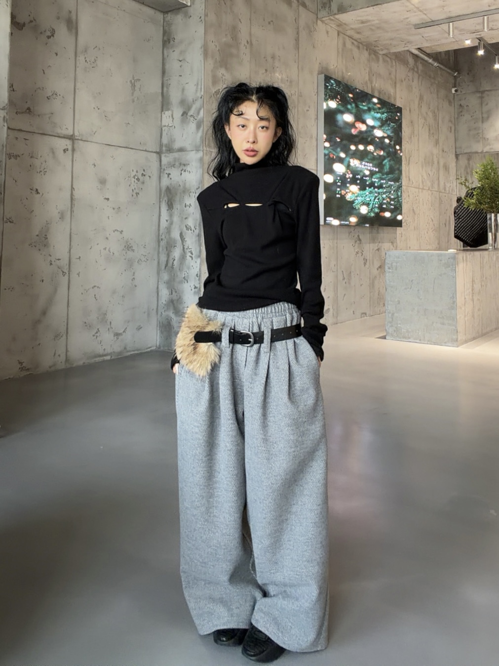 VIVISPLENDID21731#圣诞定制毛毛腰带高级感含羊毛西裤