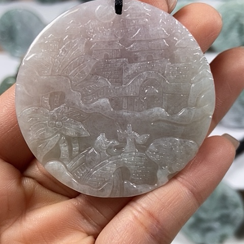 翡翠颈饰未镶嵌山水牌福利