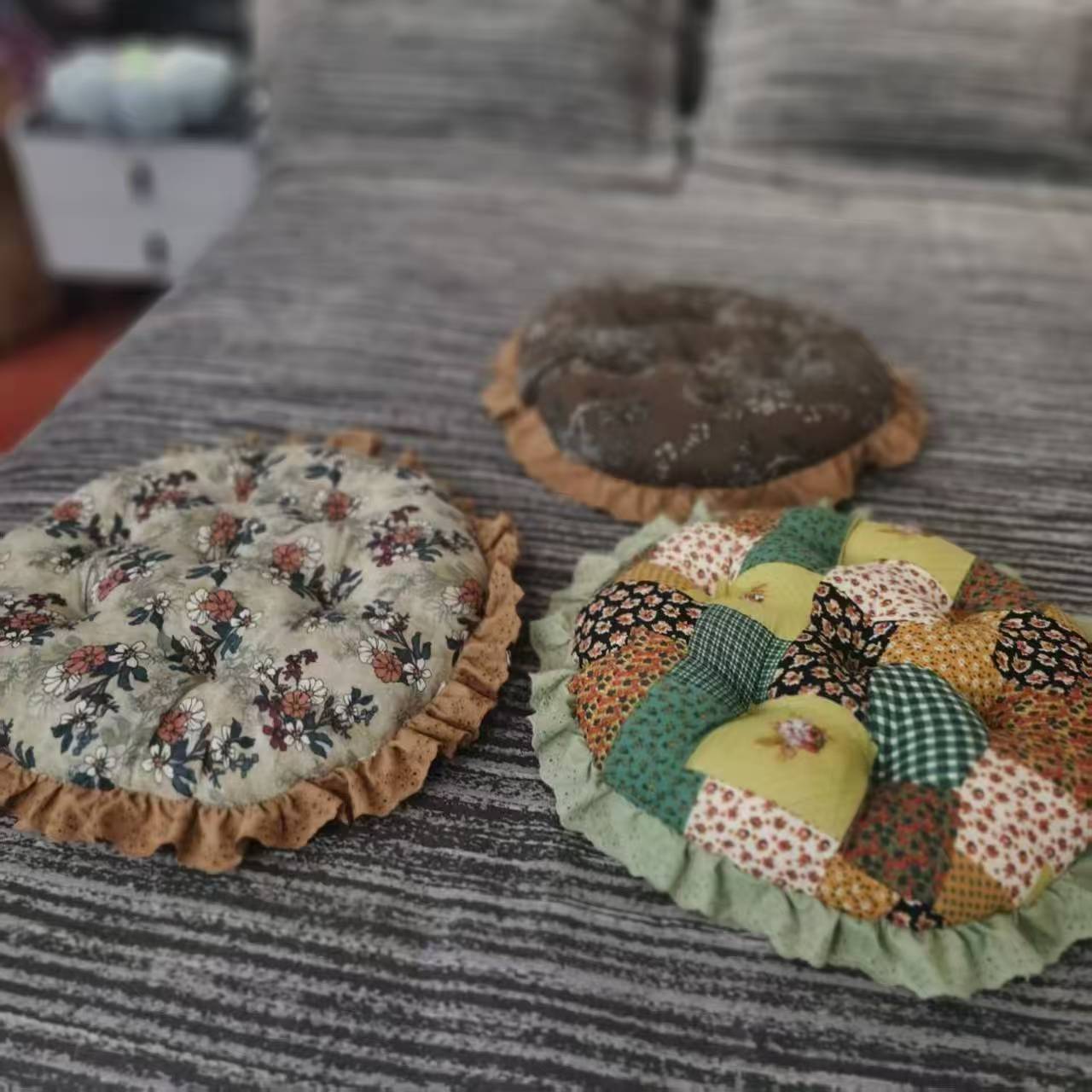 韩版可爱全棉双层纱提花坐垫  不挑花坐垫