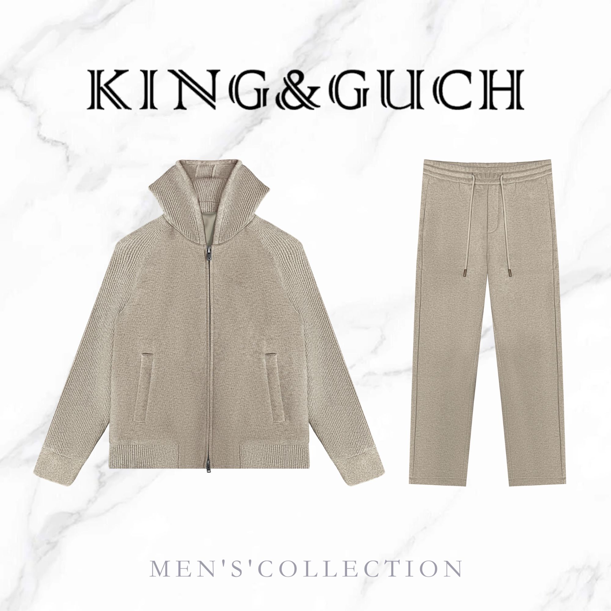 KING&GUCH【绵羊毛混纺】LP套装潮流百搭弹力男士长裤连帽外套