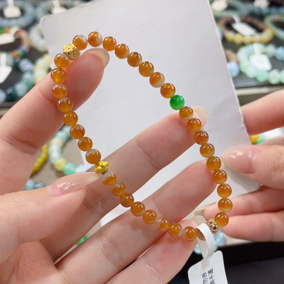 未镶嵌手链翡翠落日余晖巨漏！