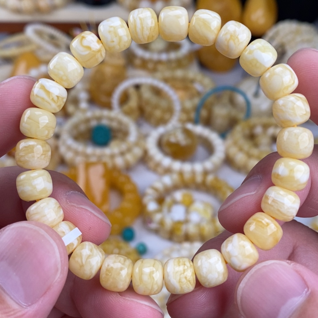 手链蜜蜡未镶嵌瓷白细纹虎皮8.6mm