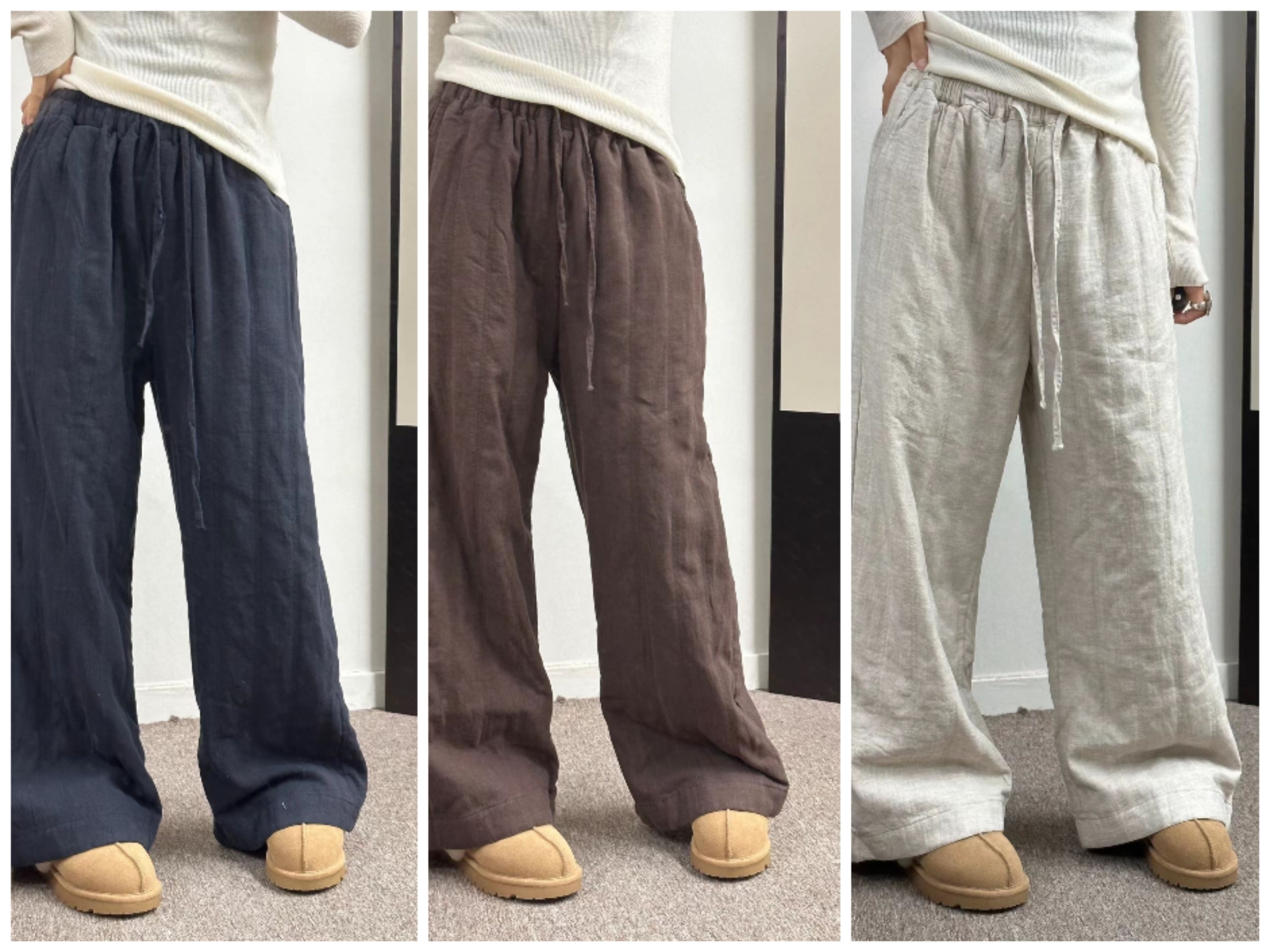 【布衣麻舍】7278冬款夹棉绗条直筒裤（裤长95，臀围120）时尚休闲