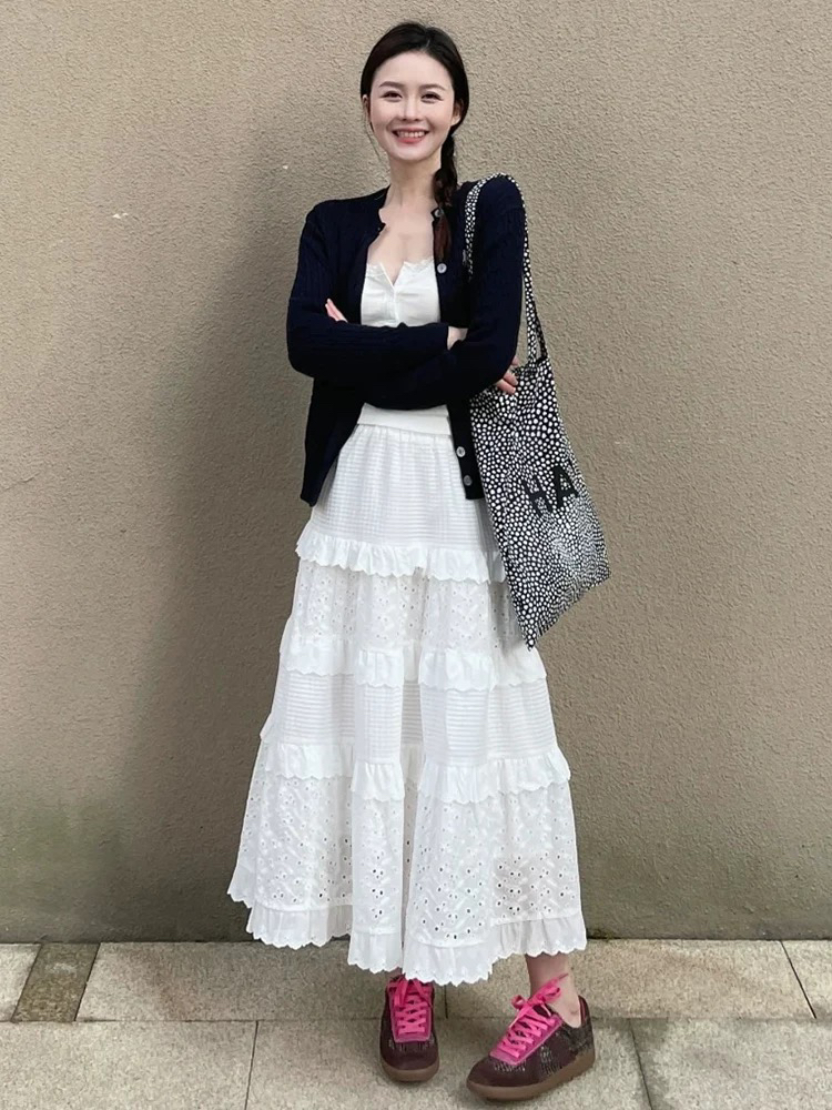 白色A字蕾丝蛋糕裙套装