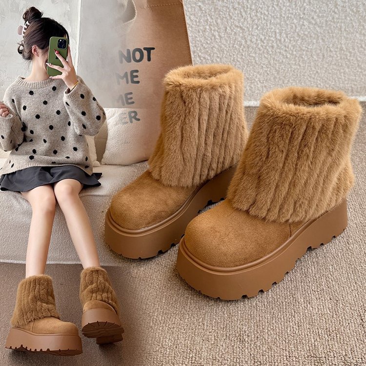 冰岛毛毛雪地靴女2025冬季新款加绒加厚百搭裤管短靴棉鞋时尚短靴