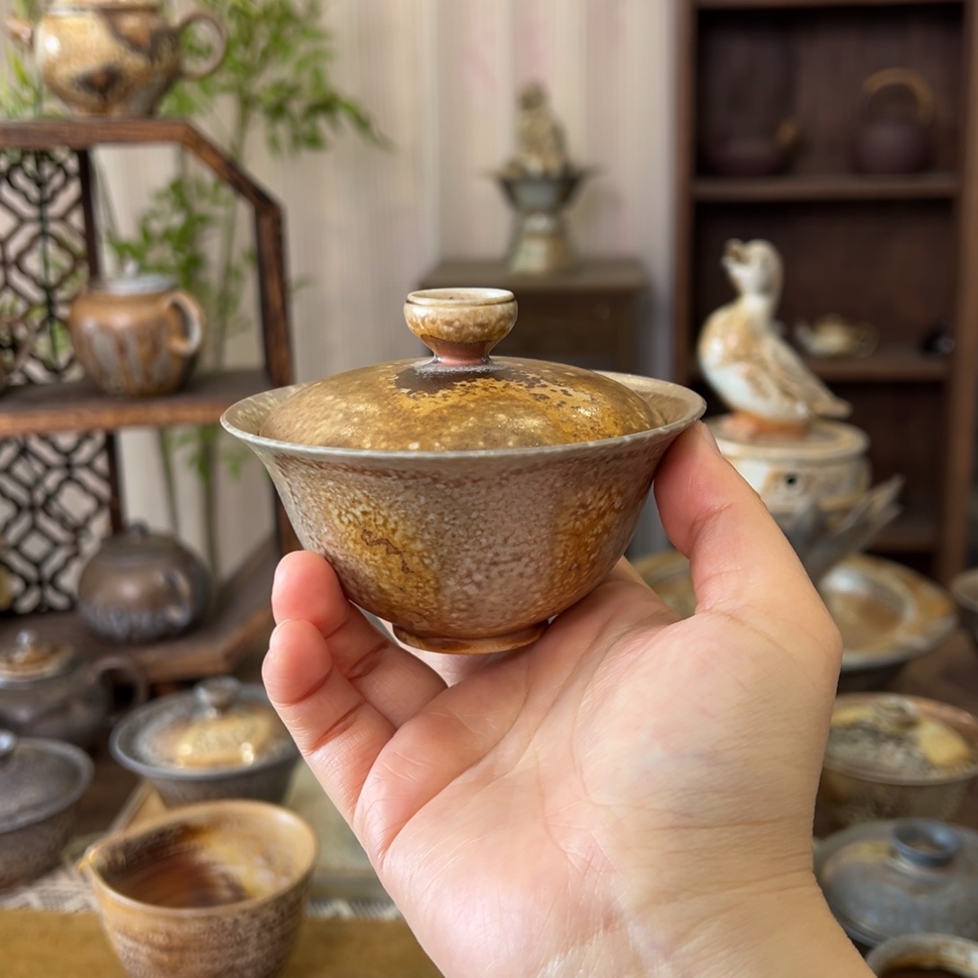 18中白精品盖碗柴烧