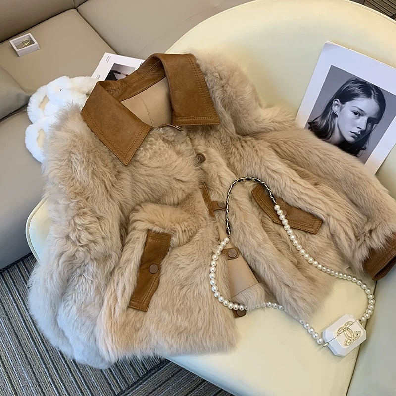拉夏皮毛一体外套女冬新款洋气轻奢气质环保上衣