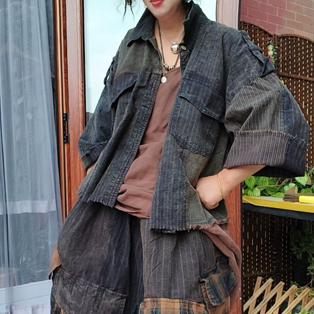 元吊牌做旧老布衬衫直播间自选条纹