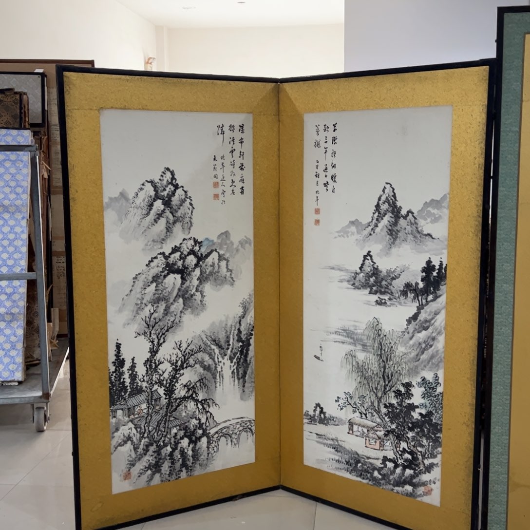 绘画屏风框画茶空间设计