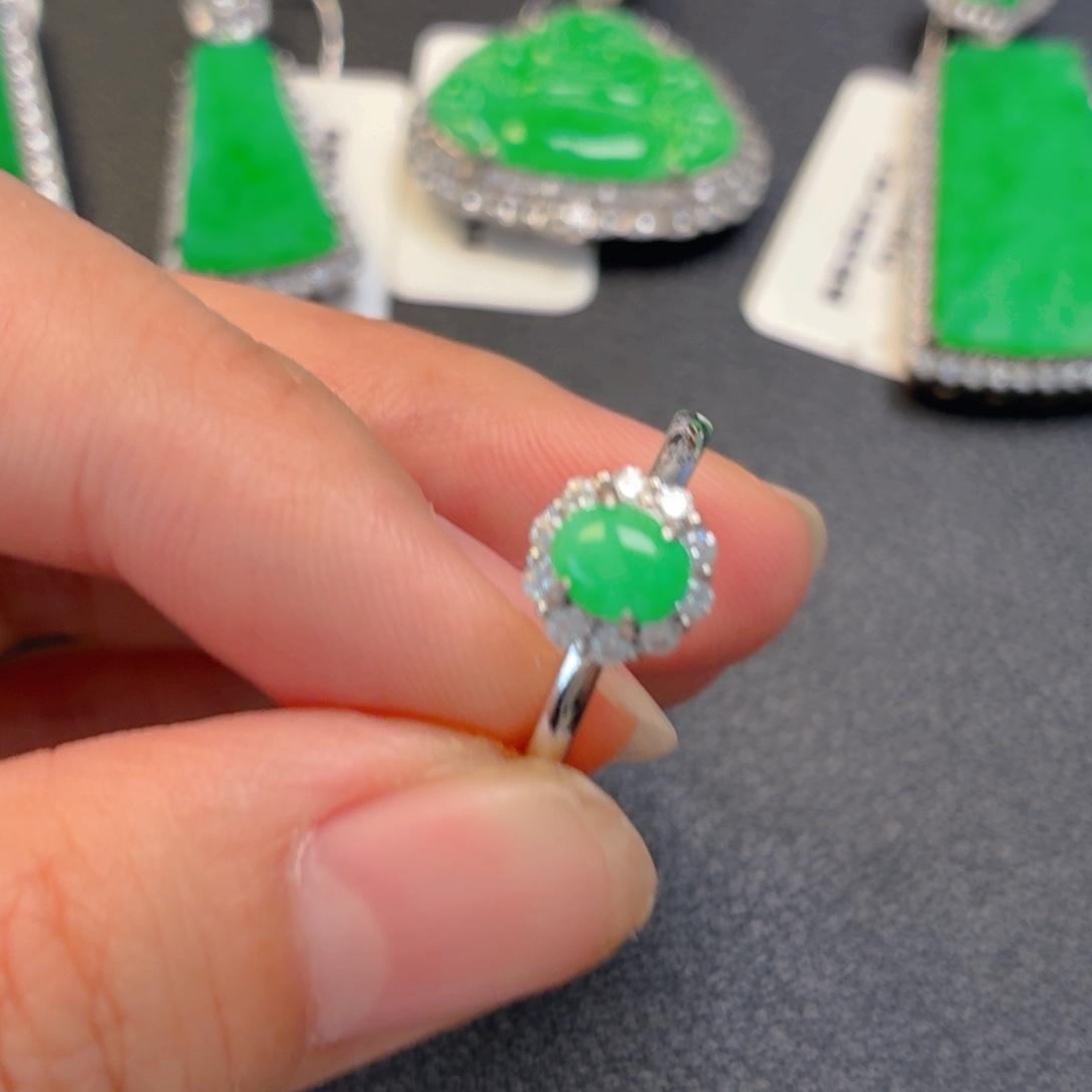 翡翠银S925镶嵌吊坠(不含链)戒指