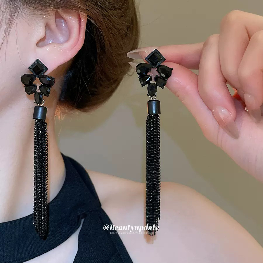 铜合金耳饰 流苏耳环爱心/水滴/铃铛日韩女黑色