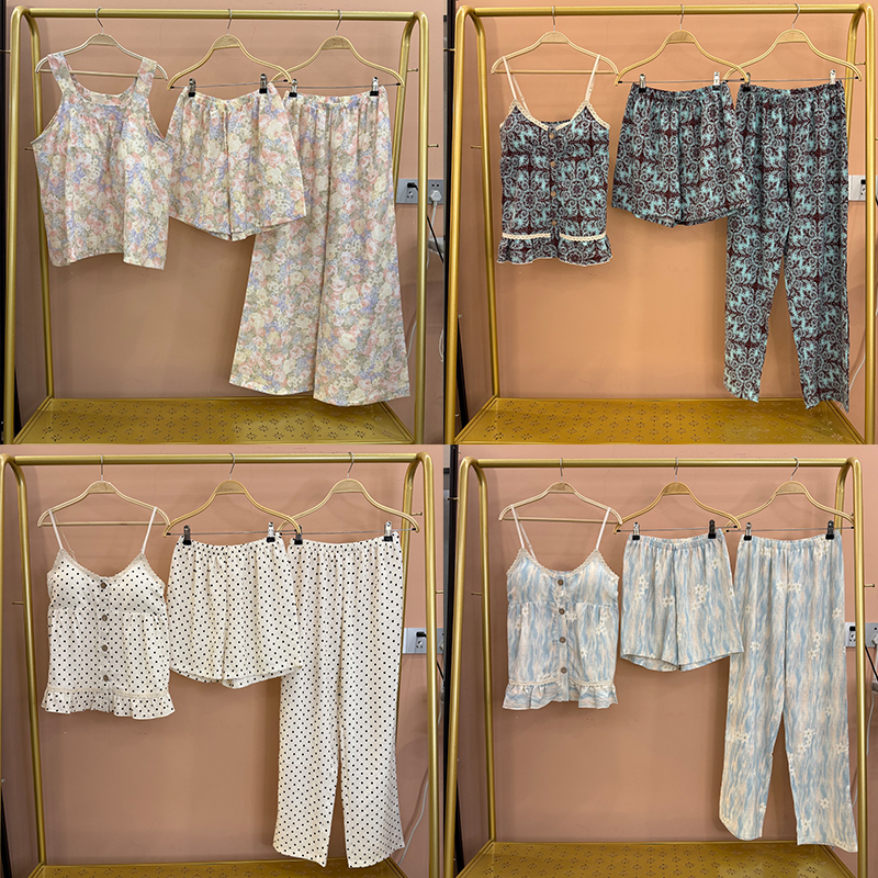 【编码301-399】三件套带胸垫睡衣女夏季吊带短袖甜美家居服爆款
