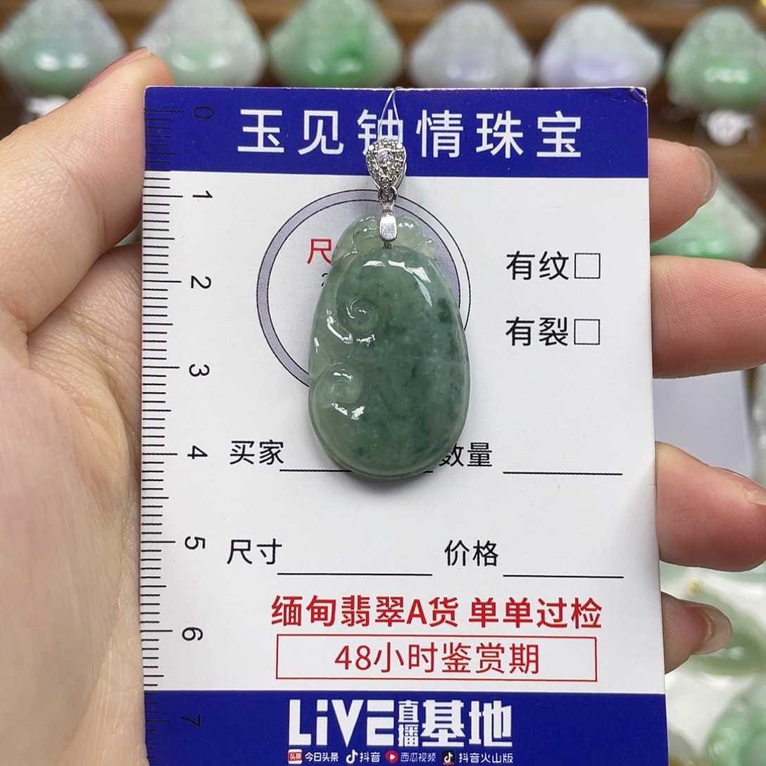翡翠银S925镶嵌颈饰如意