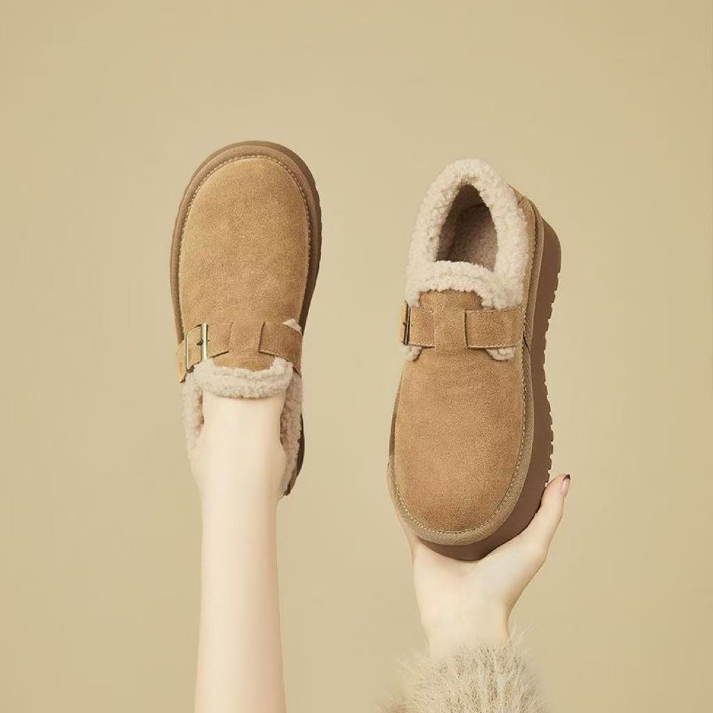 厚底雪地靴女2025秋冬新款加绒棉鞋子一脚蹬复古勃肯鞋子东北棉鞋