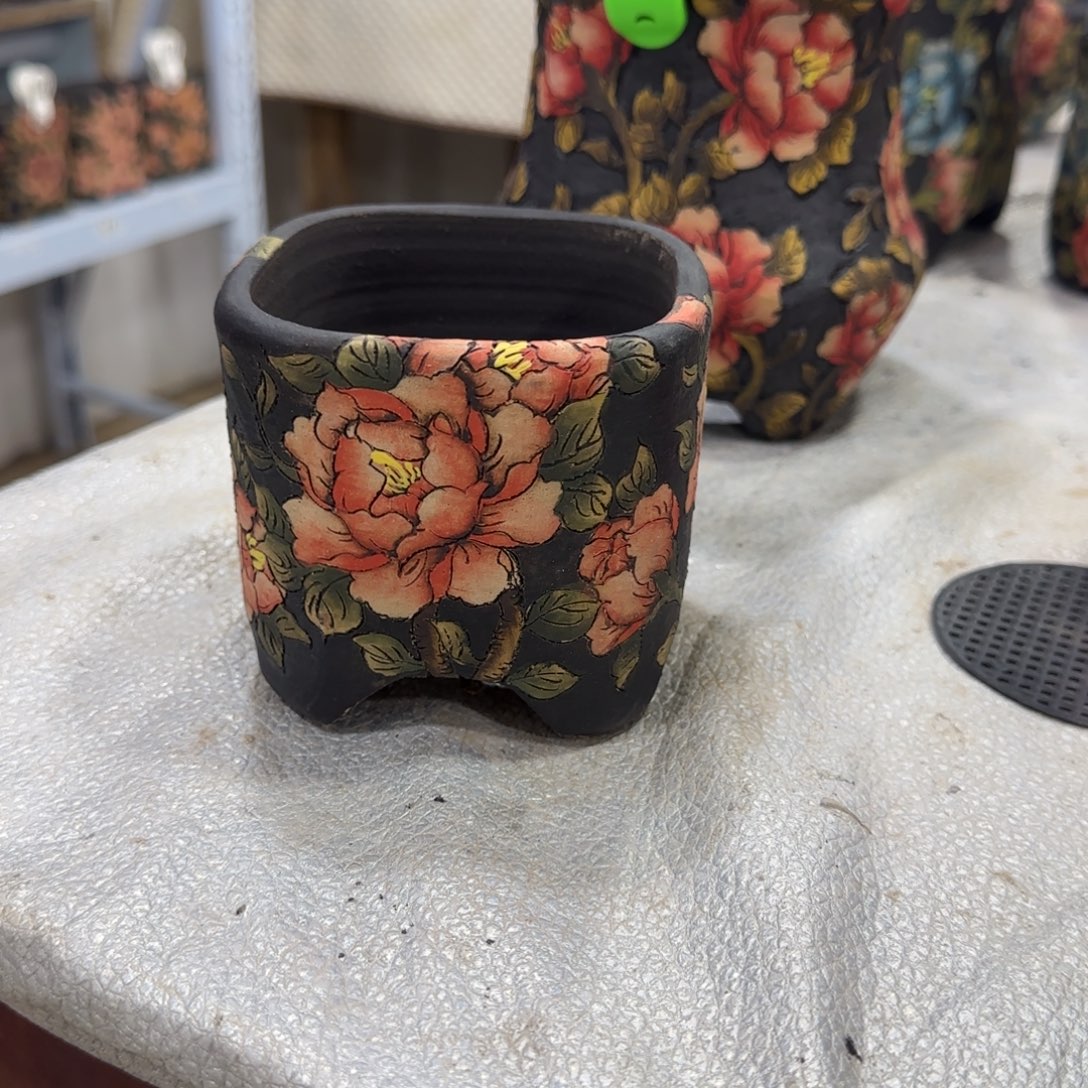 婷***夕紫砂花盆精品多肉手绘花盆