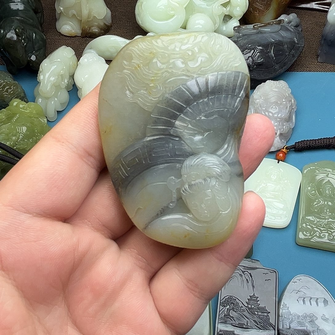 和田玉未镶嵌颈饰新疆和田玉青花钟馗