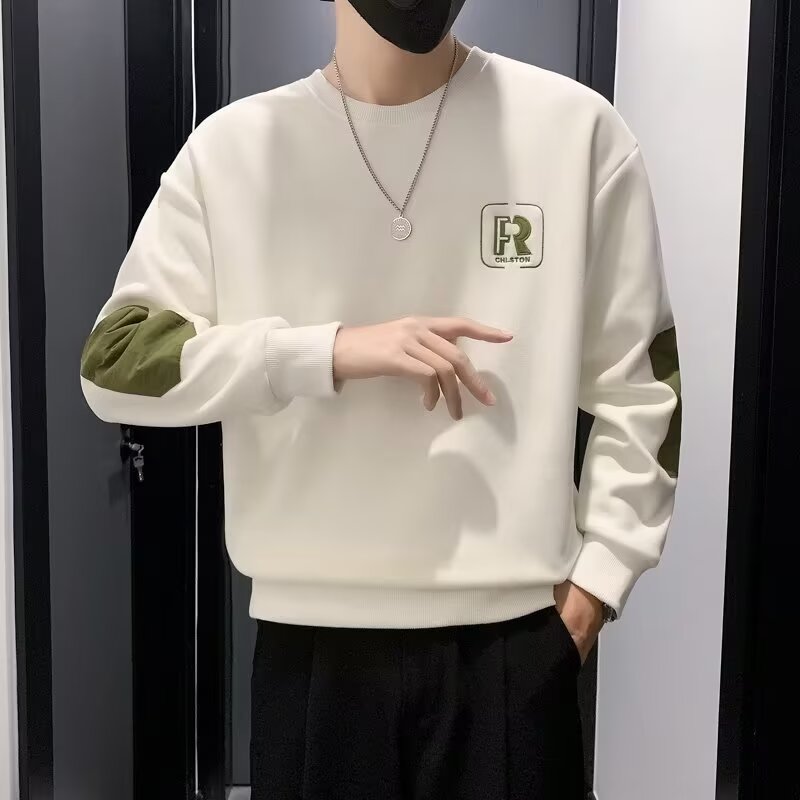 秋冬刺绣卫衣男2024年春秋季韩版新款圆领宽松上衣chic港风潮流潮