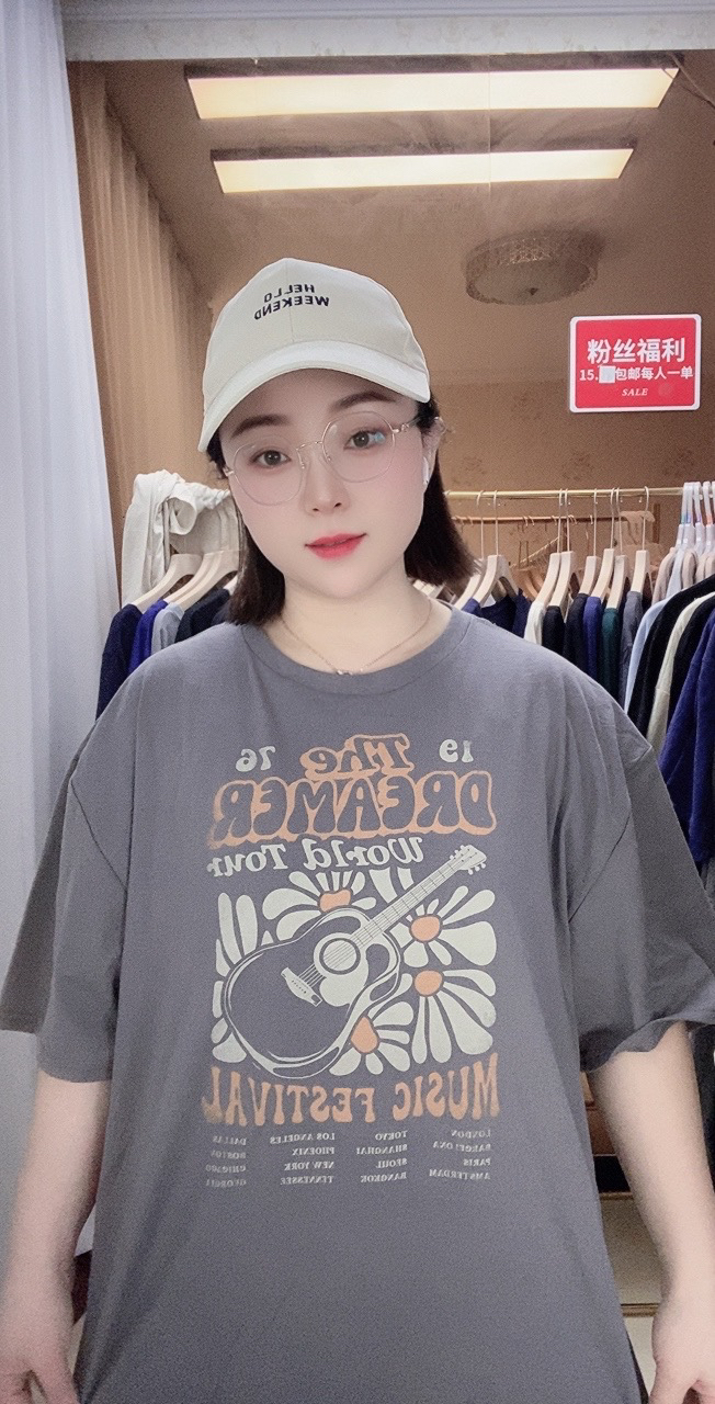 外贸纯棉大码T恤灰色小提琴