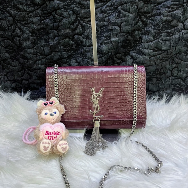 95新 YSL/圣罗兰 鳄亚安哥拉红色流苏kate
