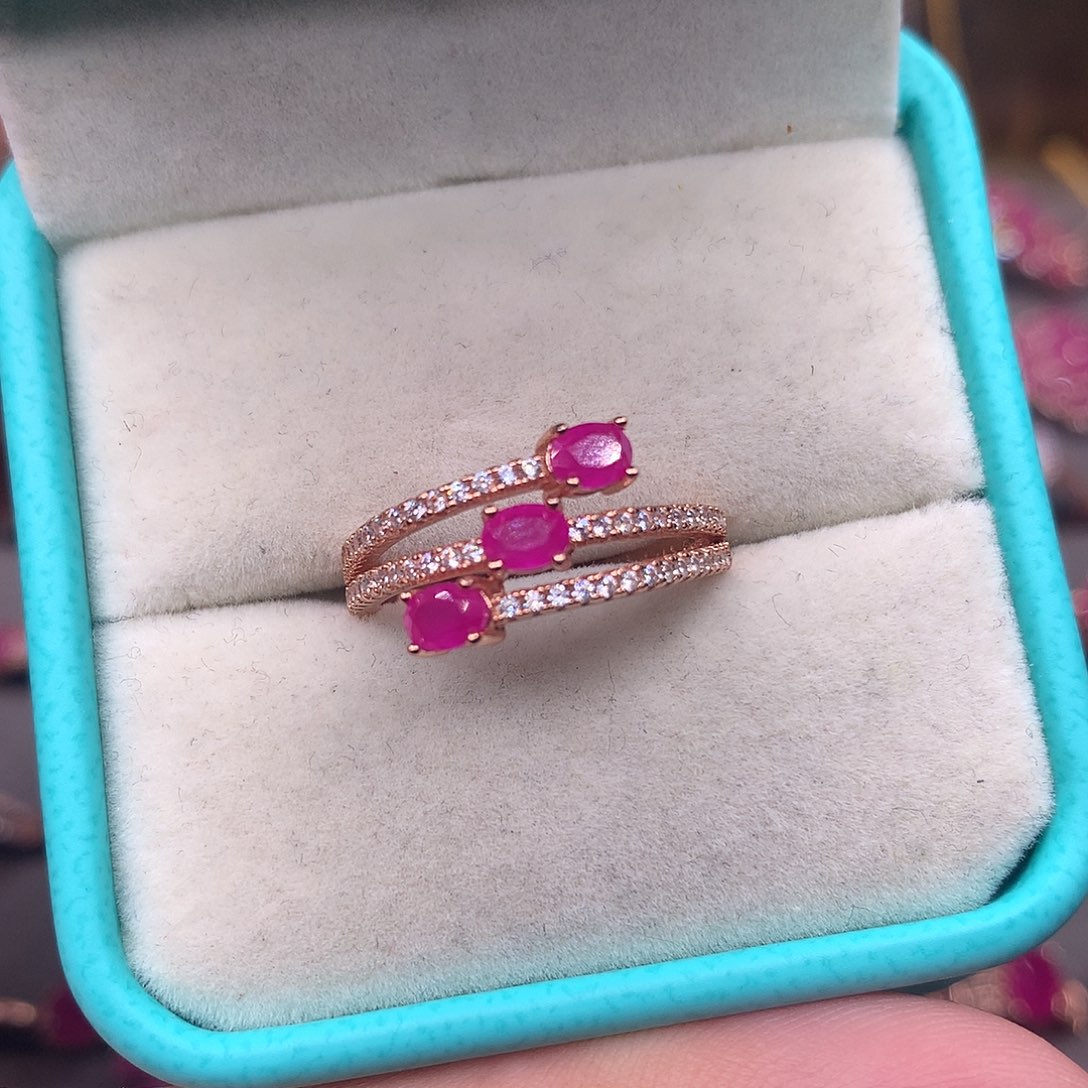 红宝石戒指银S925镶嵌