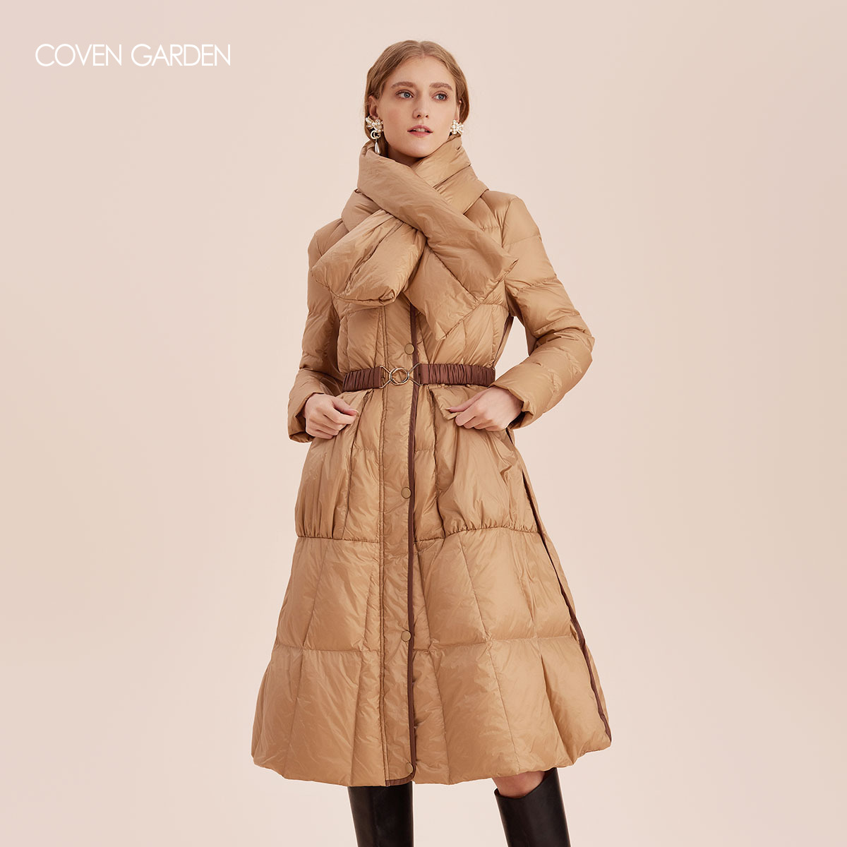 【达人专属】哥文花园设计感围巾长款羽绒服女鹅绒CTA4332630