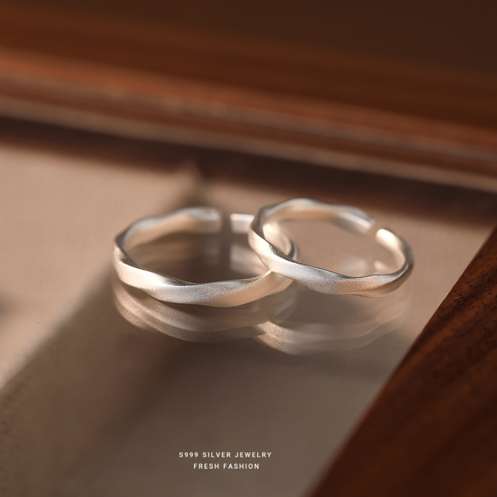 足银戒指 【磨砂莫比乌斯对戒】甜美活口磨砂气质时尚情侣可调节