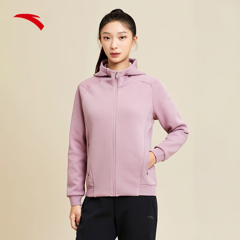 安踏女运动外套时尚修身早秋显瘦保暖针织连帽开衫162447757RN