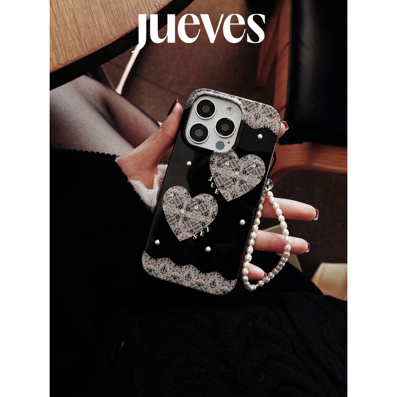 JUEVES复古蕾丝爱心珍珠壳iphone17pm手机壳苹果15promax原创15pm