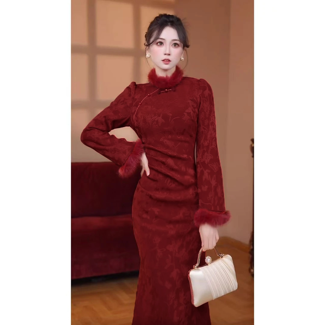 【瑞瑞定制专属】红【加绒加厚】新中式国风女2025内搭打底长裙子2838