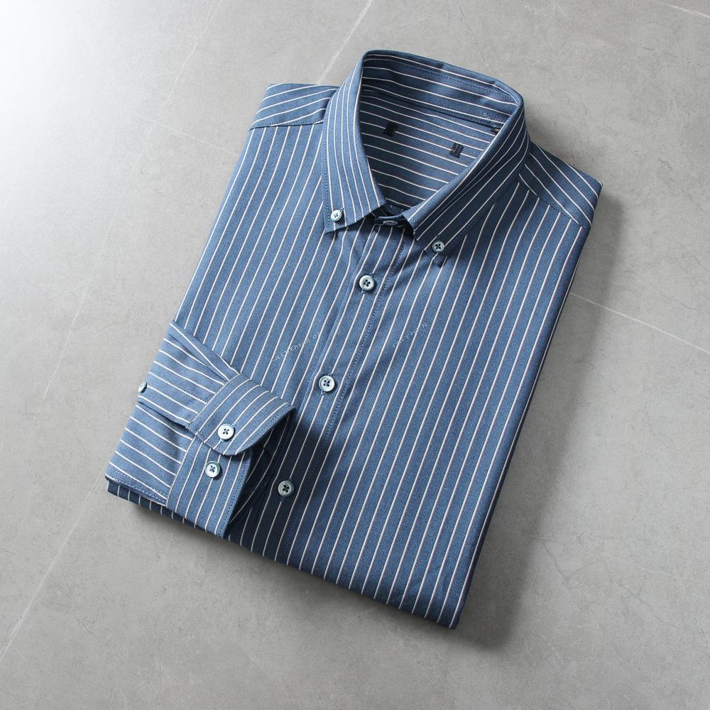 细腻柔软 品牌撤柜剪标男士商务通勤长袖衬衣百搭休闲条纹衬衣潮