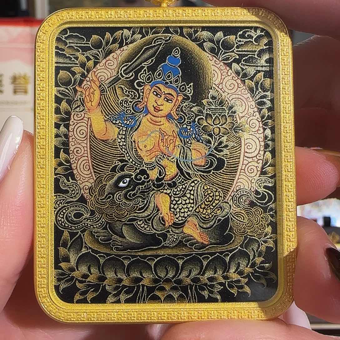 装裱画纯手绘天然矿料 文殊 普华东智绘