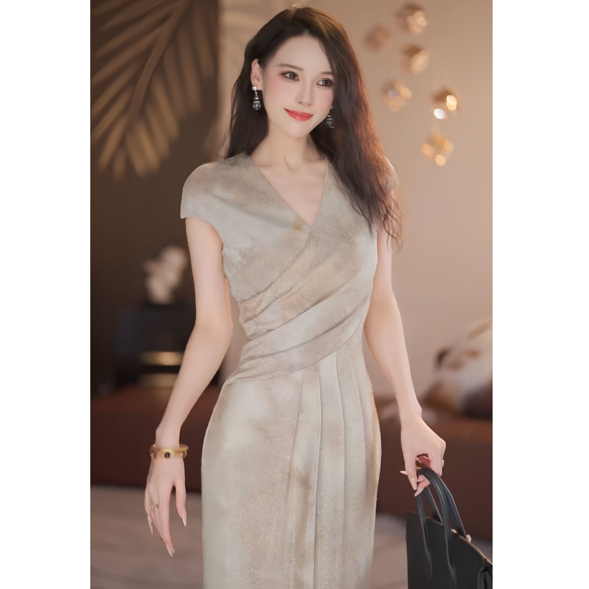 【静铉】唯美水彩 夏季新款优雅气质显瘦直筒连衣裙-YL50166