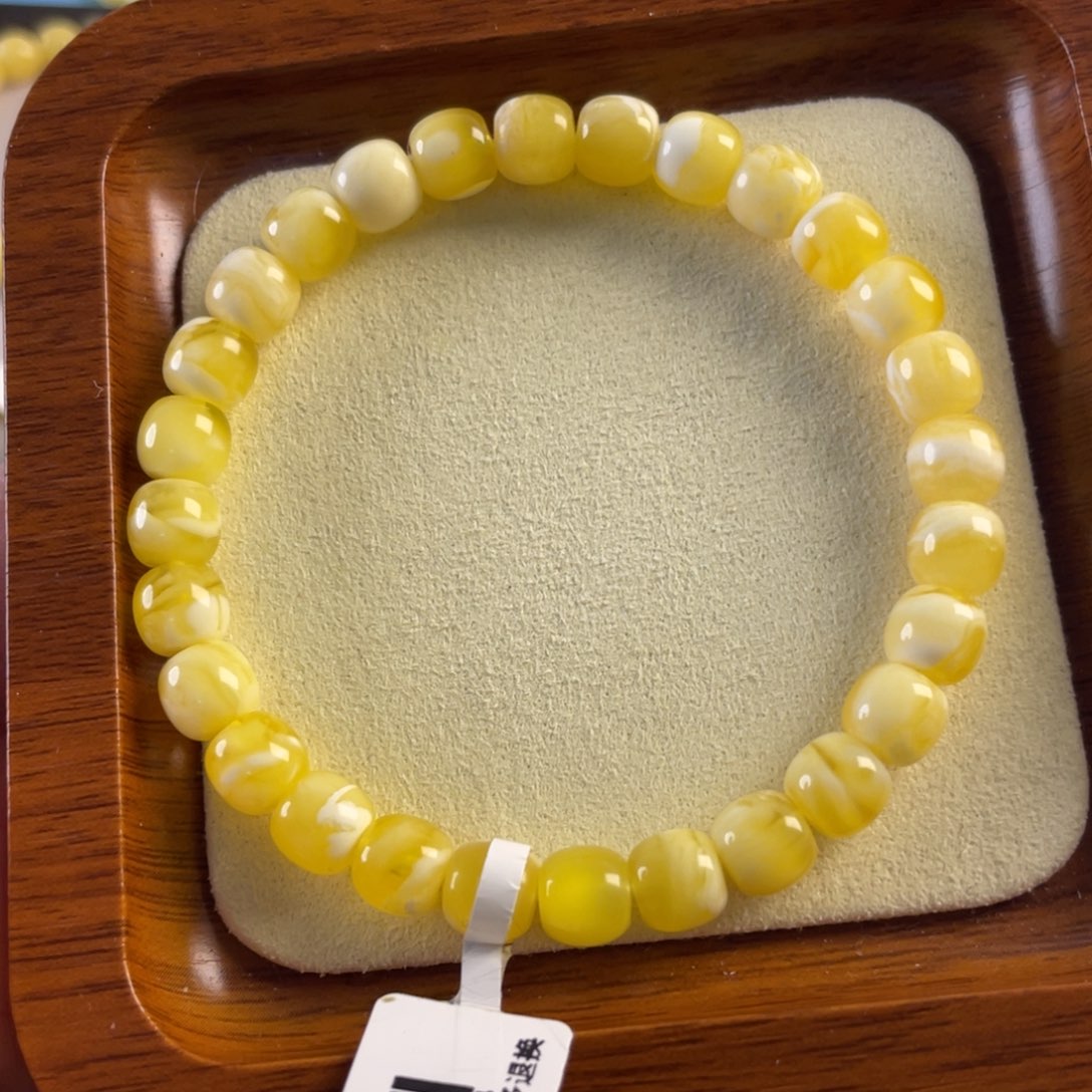 琥珀未镶嵌手链7.5mm金白妖花高桩。福利款