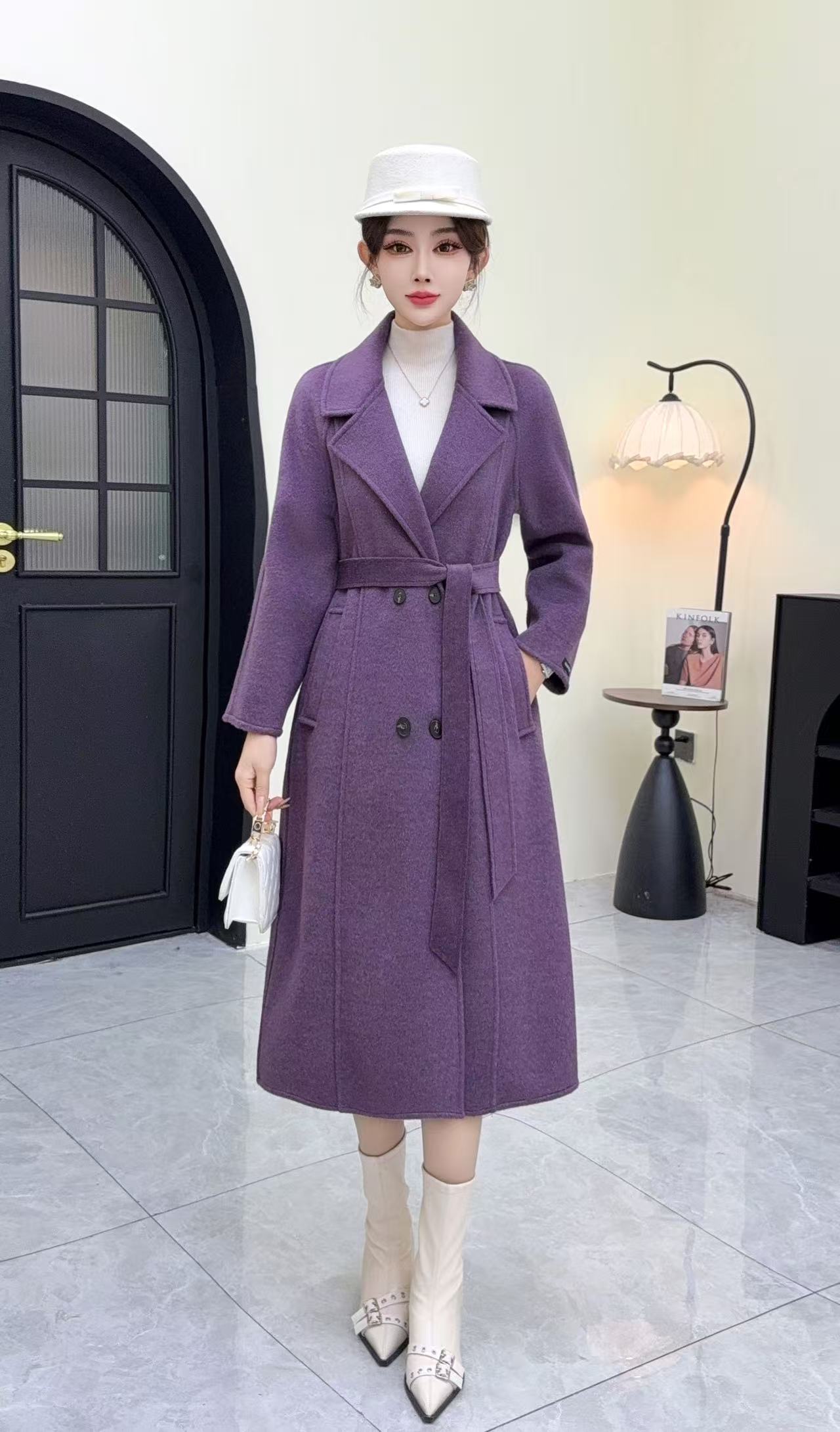 秋冬长款女秋冬经典宽袖毛呢外套气质中长款韩版女装8527款